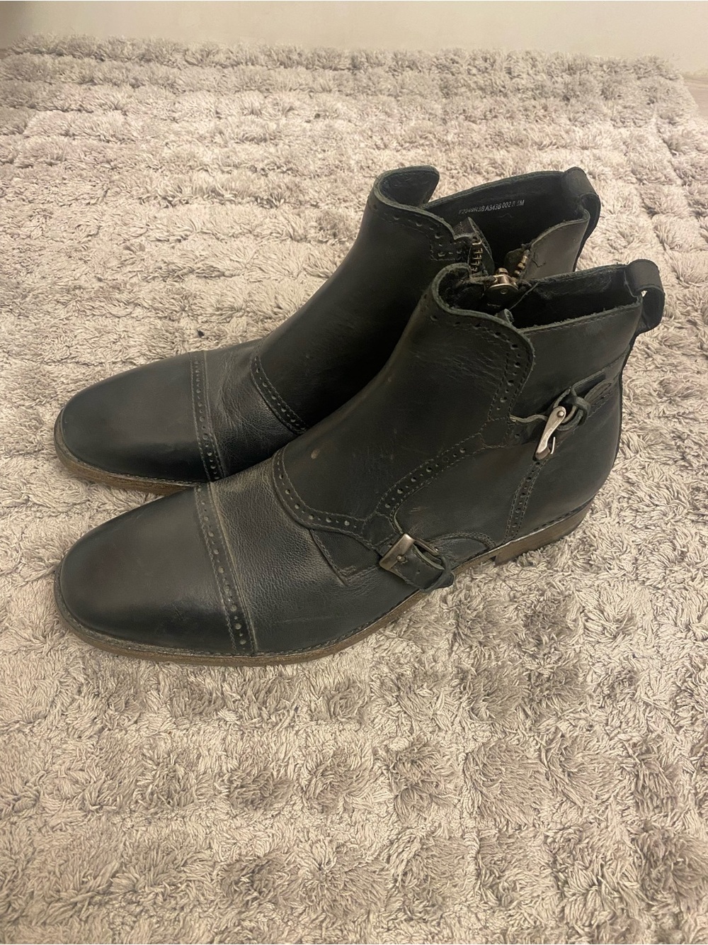 John Varvatos Black Leather Chukka Boots with Buckle Detail
